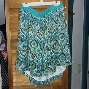 Teal Paisley high low pull on skirt size large